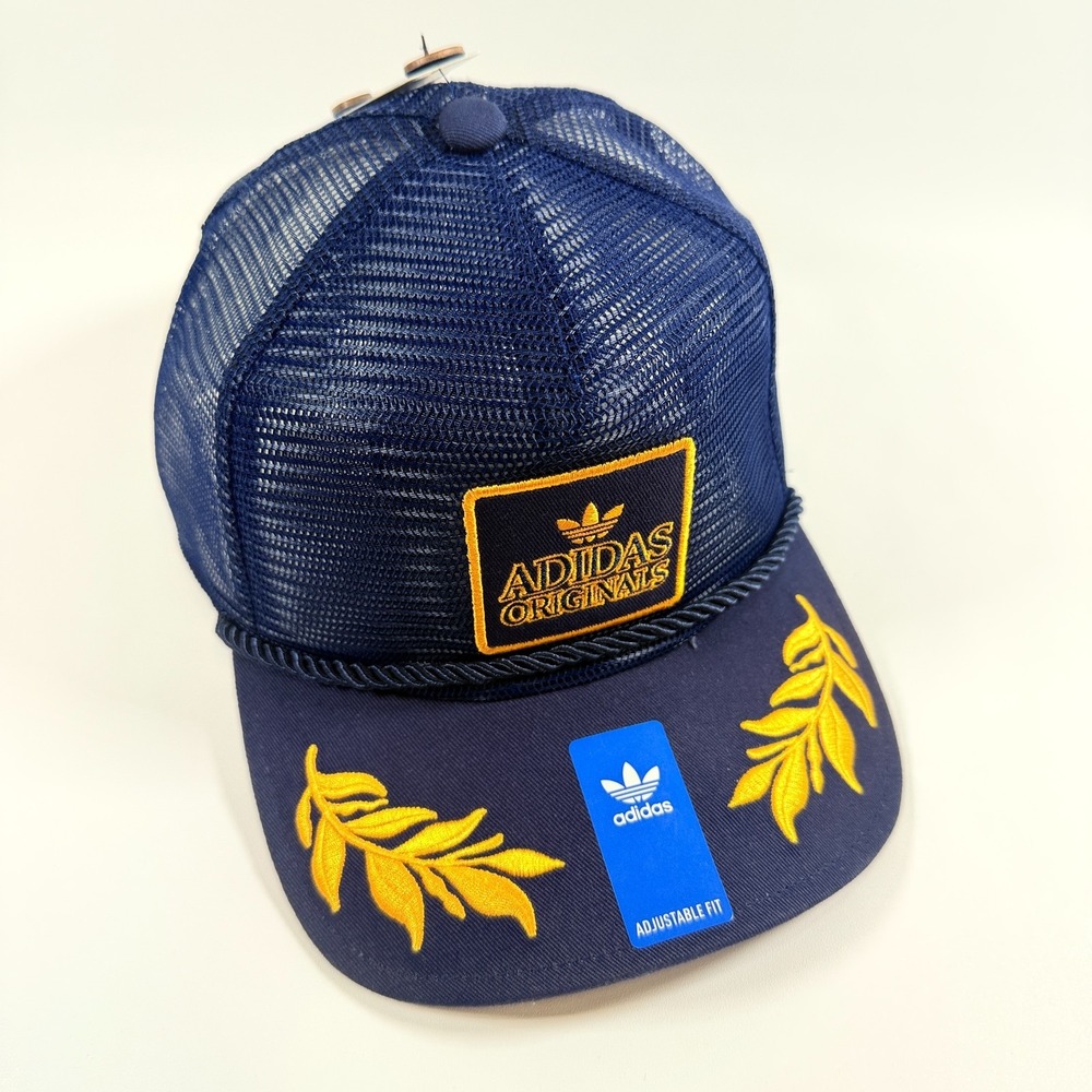 Adidas Originals Major Mesh Trucker Hat Rope Scrambled Eggs Laurel Cap Navy NWT